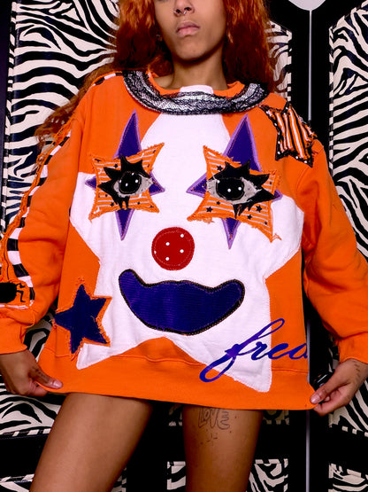 Orange star clown girl sweater