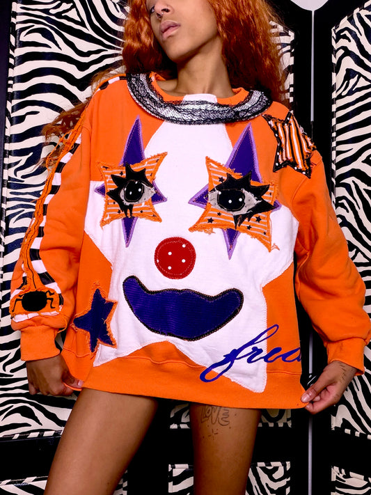 Orange star clown girl sweater